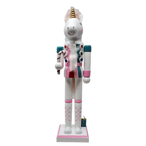 Unicorn Pastel and Candy Cane 14" Christmas Nutcracker - Picture 5 of 5